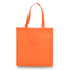 An orange shopping tote bag with two shoulder straps and a smooth surface, featuring a logo.