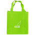 A bright green shopping tote bag with a gusset and a logo featuring a leaf design.