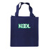 A navy shopping tote bag with a gusset, featuring a logo on the front and two sturdy handles.
