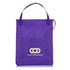 A purple insulated grocery tote with a front pocket and branding on the lower section.
