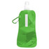 A drink bottle in bright green, featuring a spray nozzle and a clip for attachment. It has a simple logo.