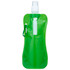 A drink bottle in bright green, featuring a spray nozzle and a carabiner clip, with a simple branding logo.