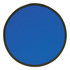 A blue fold-up flying disc with a black rim and a circular shape, featuring a logo.