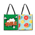 A tall non-woven tote bag featuring a bold green design with a playful "SMILE" and a fruit pattern on the reverse.