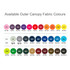A collection of fabric swatches in various colours for the outer canopy of a reversible folding umbrella.
