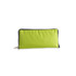 A vibrant green foldable tote bag with a zip closure, featuring a logo on one side.