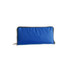 A blue foldable tote bag with a zip closure and a branding logo.