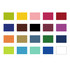 A collection of coloured swatches in various shades, including greens, yellows, reds, blues, and purples, along with a blank space.