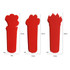Three red sponge drink stirrers in different fun shapes, each with measurements displayed beside them.
