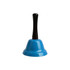 A blue hand bell with a black handle, designed for events and exhibitions. It features a simple, smooth finish.