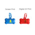 A blue bone-shaped pet waste bag dispenser and a red bone-shaped dispenser, each with a clip for attachment.