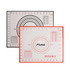 A silicone pastry mat in black and red featuring measurement markings and a logo.