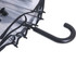 A transparent eight-panel umbrella with a black handle and supports. Features a sleek, modern design.