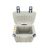 A 31L cooler box in cream with black handles, featuring an open lid and a spacious interior.