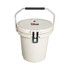 A 15L ice bucket in cream with a black handle and a lid, featuring a logo.