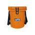 An orange 15L ice bucket with a black handy rope and a logo on the front.