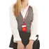 A phone holder with a red silicone lanyard is worn around the neck, attached to a card holder against a grey outfit.