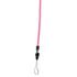 A pink zipper lanyard with a PVC tag and a black attachment clip.