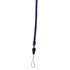 A purple zipper lanyard with a black plastic clip for attaching items. Features a PVC tag holder.