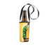 A drink bottle holder with a lanyard, featuring a colourful design and a logo, in shades of yellow and green.
