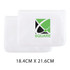 Transparent storage bags in small size with a green logo, measuring 18.4cm x 21.6cm.