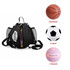 A black ball backpack with mesh sides, designed to carry multiple sport balls, including basketball, football, and volleyball.