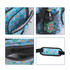 A blue sublimation cooler bag featuring vibrant fruit designs, with a strap and mesh pocket for a drink bottle.