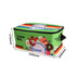 A green sublimation shoulder cooler bag with colourful graphics and a logo, featuring dimensions of 340mm x 200mm x 170mm.