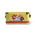 A yellow cooler bag with a vibrant design featuring food items, stripes, and a logo on the front.