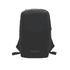A black computer backpack with adjustable straps and a logo on the front.