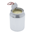 A silver can-shaped candle with a red pull tab, featuring a light yellow wax interior.
