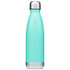 A drink bottle in a teal colour with a stainless steel base and cap, featuring a simple design.