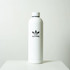 A drink bottle in white with a black logo, featuring a sleek, modern design. Holds 750ml of liquid.