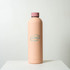 A drink bottle featuring a soft pink colour with a logo, designed with a sleek, modern shape.