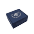 A navy blue box containing the Tucker Pet Bowl, featuring a paw print design and a logo.