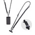 An adjustable black phone lanyard with a smartphone attached, featuring a secure fastening mechanism.