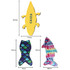 Three vibrant, coloured Icy Pole Holders: a yellow lizard, a blue fish scale pattern, and a tie-dye shark design.