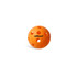 An orange pickleball with holes and a logo, designed for use in pickleball games.