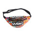 A vibrant full colour bum bag featuring a mix of bold patterns and a logo, with an adjustable strap.