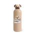 A drink bottle in beige featuring a dog head lid and a logo on the body.