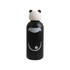 A drink bottle with a black body and a panda head lid, featuring a simple facial design and a logo on the front.