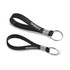 A black silicone key ring with a metal keyring attachment and a logo. Two key rings are displayed in the image.