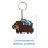 A custom-shaped acrylic keyring featuring a cartoon dog design in brown with colourful wings. It has a metal keyring attachment.