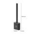 A silicone toilet brush in black with a slender handle and a circular base, featuring a logo. Dimensions provided.