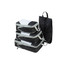 Three black packing cubes with grey accents and a black pouch, featuring handles for easy carrying.