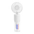 A white neck spray fan features a small fan on top of a clear bottle with a logo.