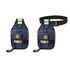 A blue portable tool waist pouch with reflective stripes, featuring pockets and a belt attachment. It has a logo.