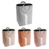 A laundry basket with a handle, available in grey, beige, and terracotta colours, featuring a branded logo.