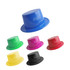 A collection of PVC top hats in blue, green, yellow, red, black, and pink, with a logo on each hat.