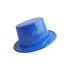 A blue PVC top hat with a glossy finish, featuring a logo on its side.